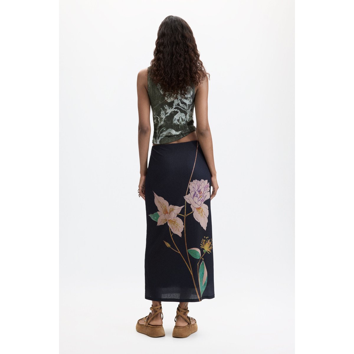 Jupe longue imprimée noir, DESIGUAL