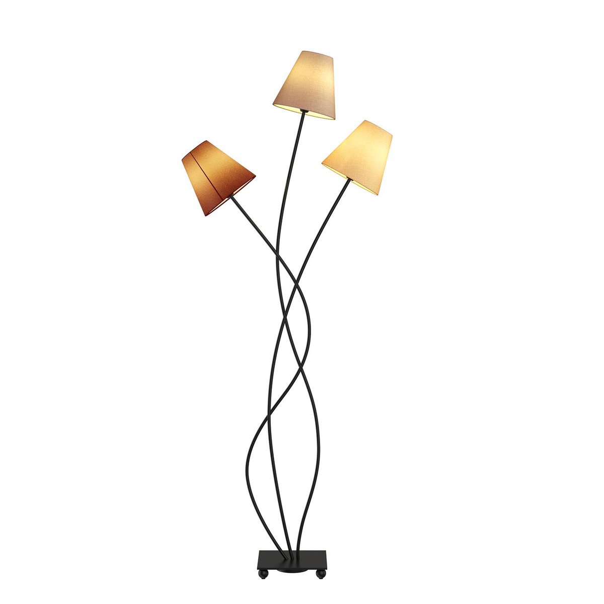 Lampadaire en textile moderne, Melis marron, gris, crème, noir, LINDBY