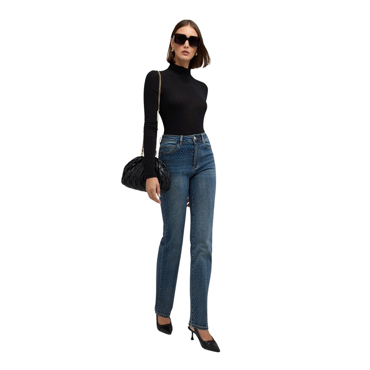 Jean coupe wide avec micro-strass all over bleu, MOTIVI