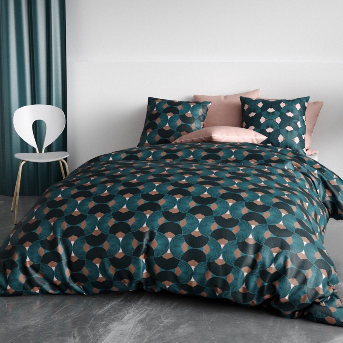 Housse de couette 240x220 GREEK + 2 taies coton 57 fils noir, DECORATIE