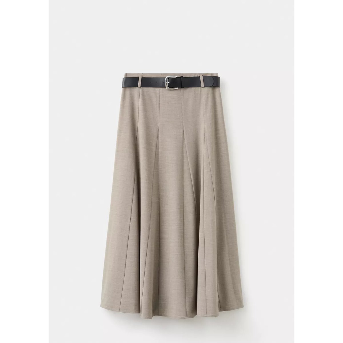 Jupe évasée à godets avec ceinture gris, MANGO