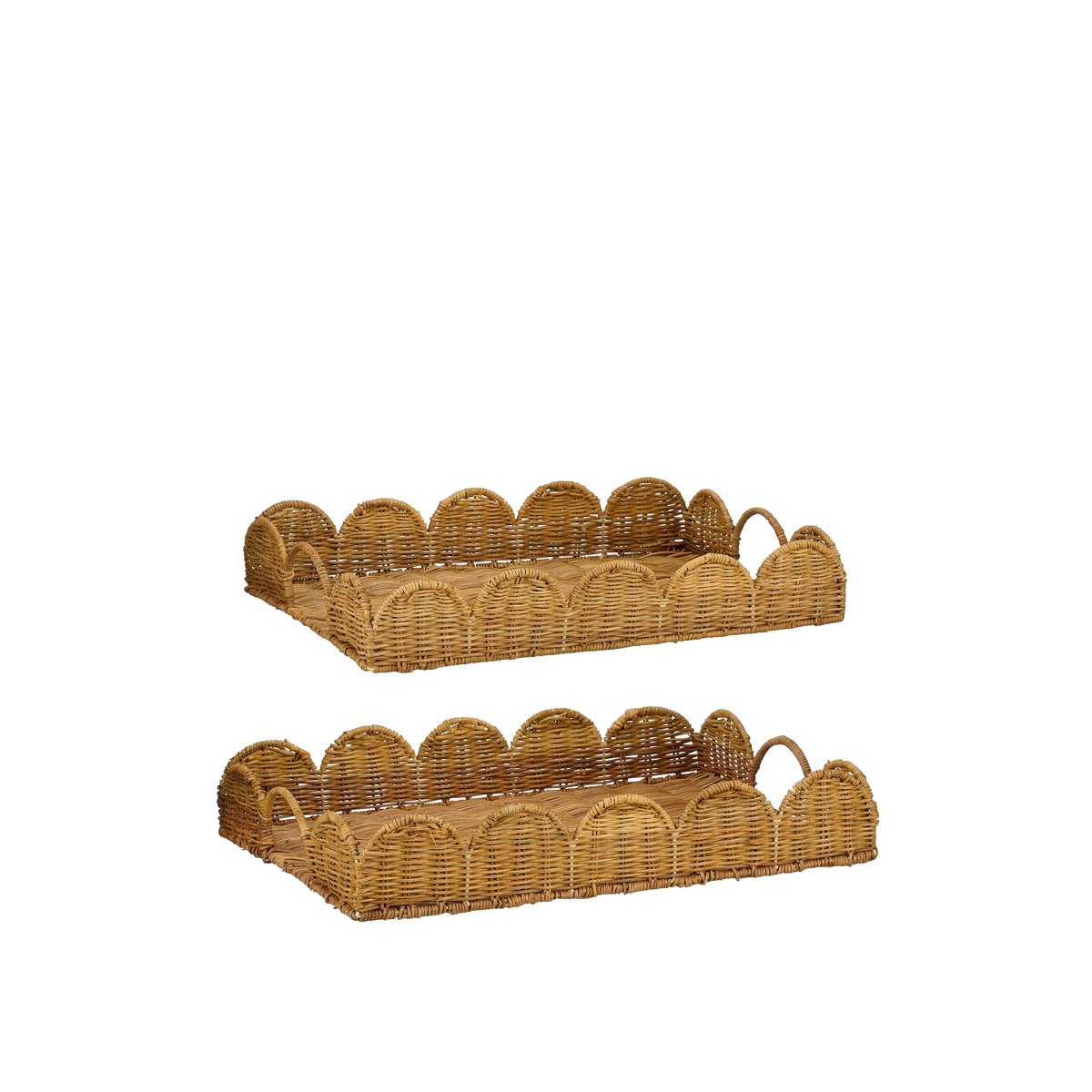 Lot de 2 plateaux en rotin tressé ELETA marron clair, MICA DECORATIONS