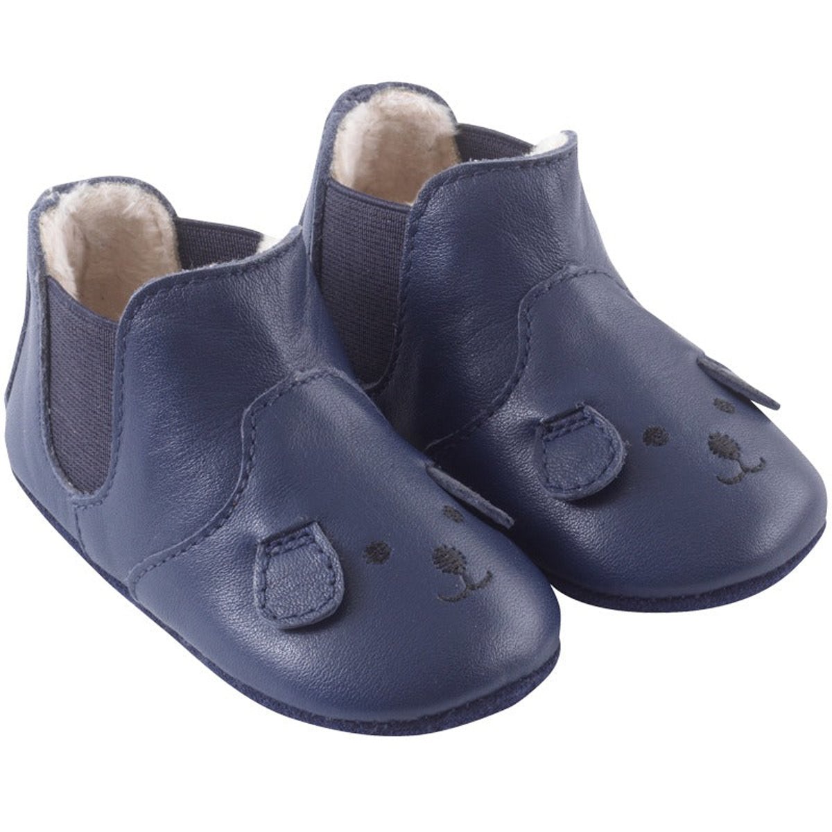 Chaussures bébé cuir souple fourrées Emmie bleu marine, TICHOUPS