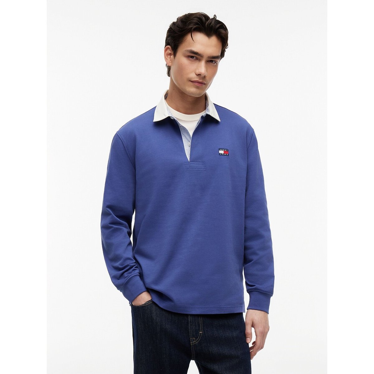 Long Sleeve Rugby Polo Shirt dark blue, TOMMY JEANS