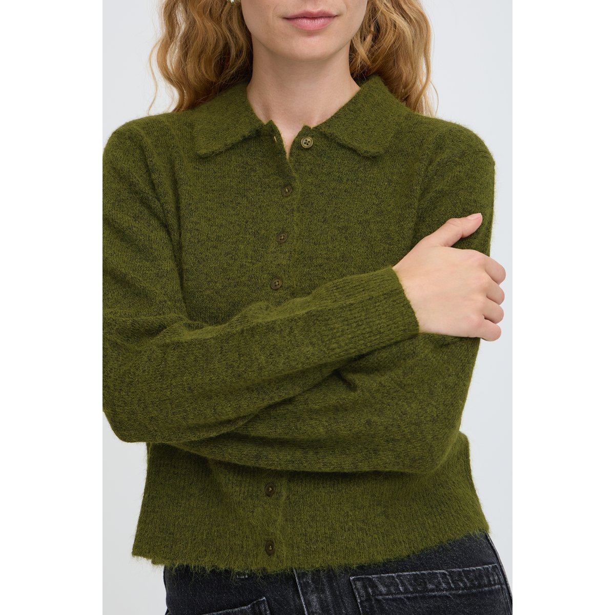 Cardigan manches longues vert avocado melange, B.YOUNG