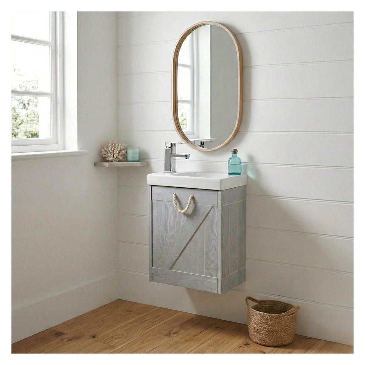 Meuble lave-mains + robinet MISTRAL gris patiné, MOB IN