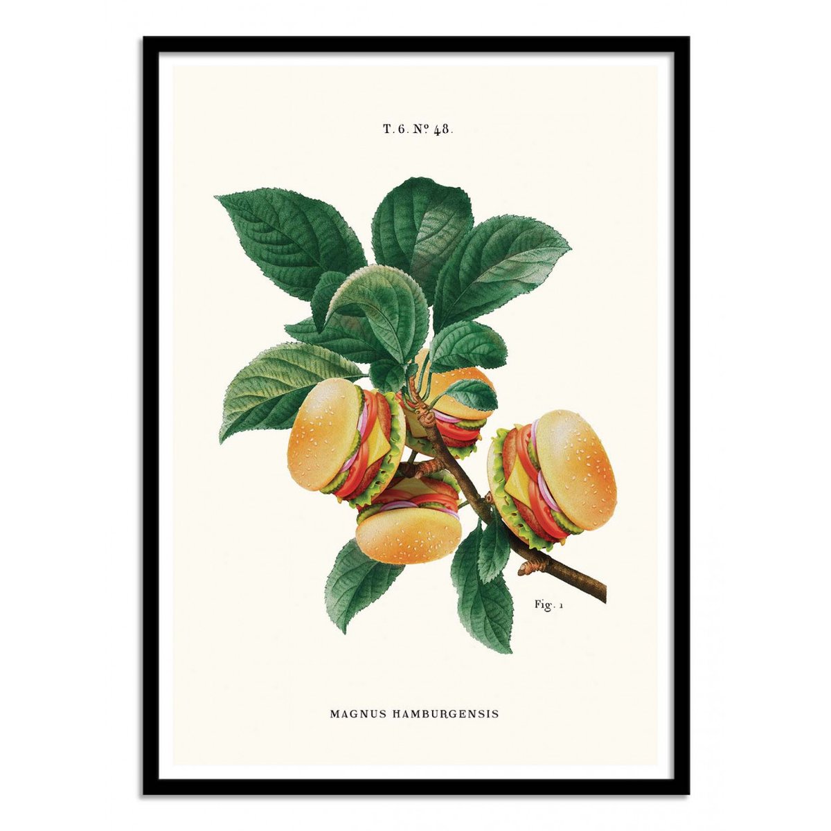 Affiche d’art et cadre noir 50 x 70 cm - Burger Plant - Jonas Loose affiche d'art avec cadre bois noir, WALL EDITIONS