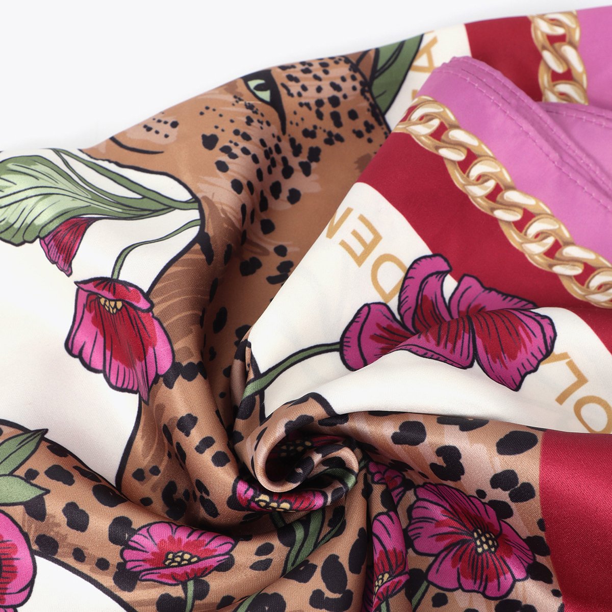 Foulard en polyester imprimé léopard fleuri rose, LOLA CASADEMUNT