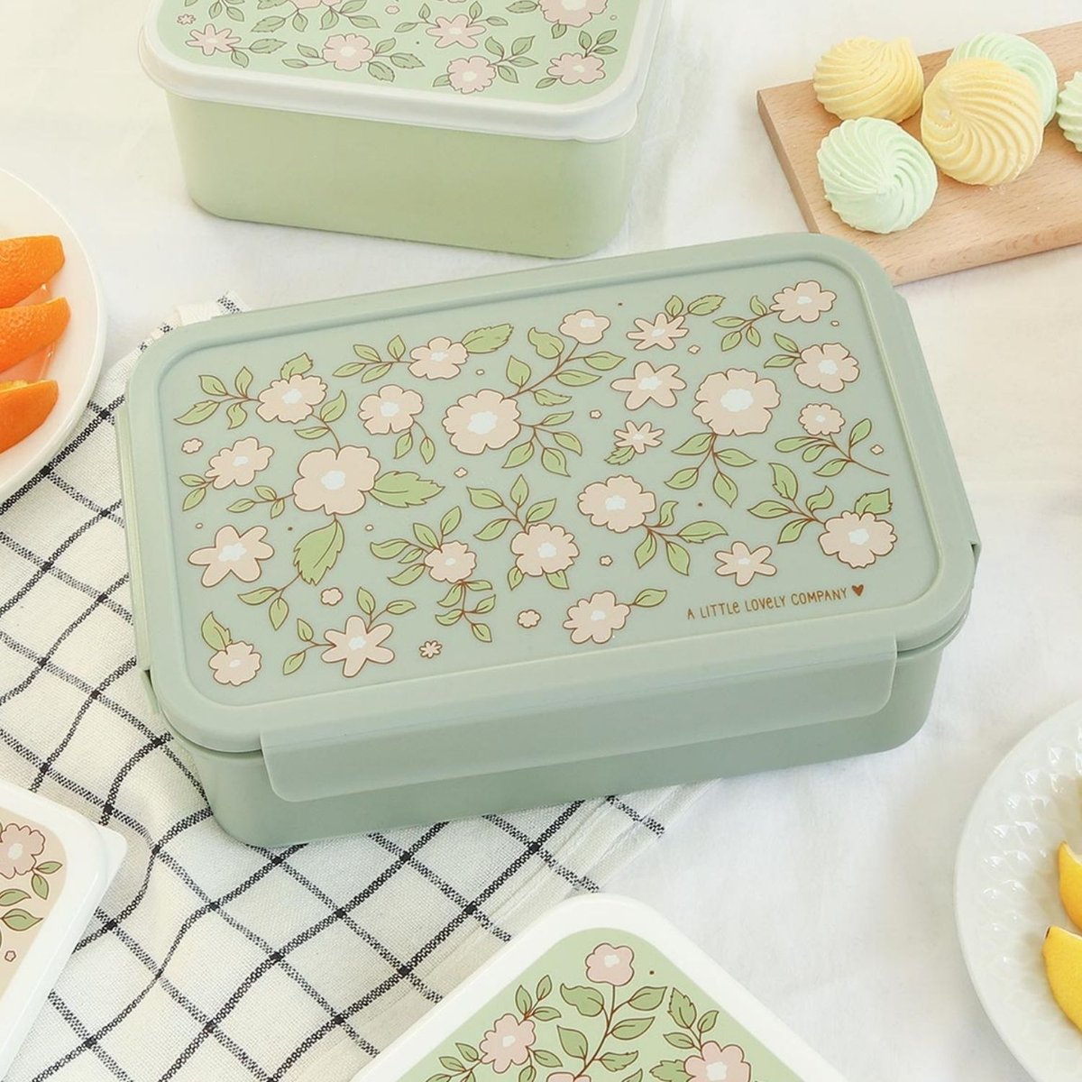 Lunch box vert d'eau, rose, vert, A LITTLE LOVELY COMPANY