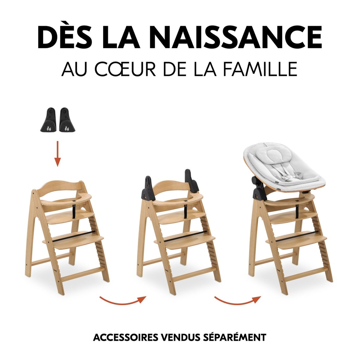 Chaise haute en bois de chêne Arketa Oak couleur unique, HAUCK