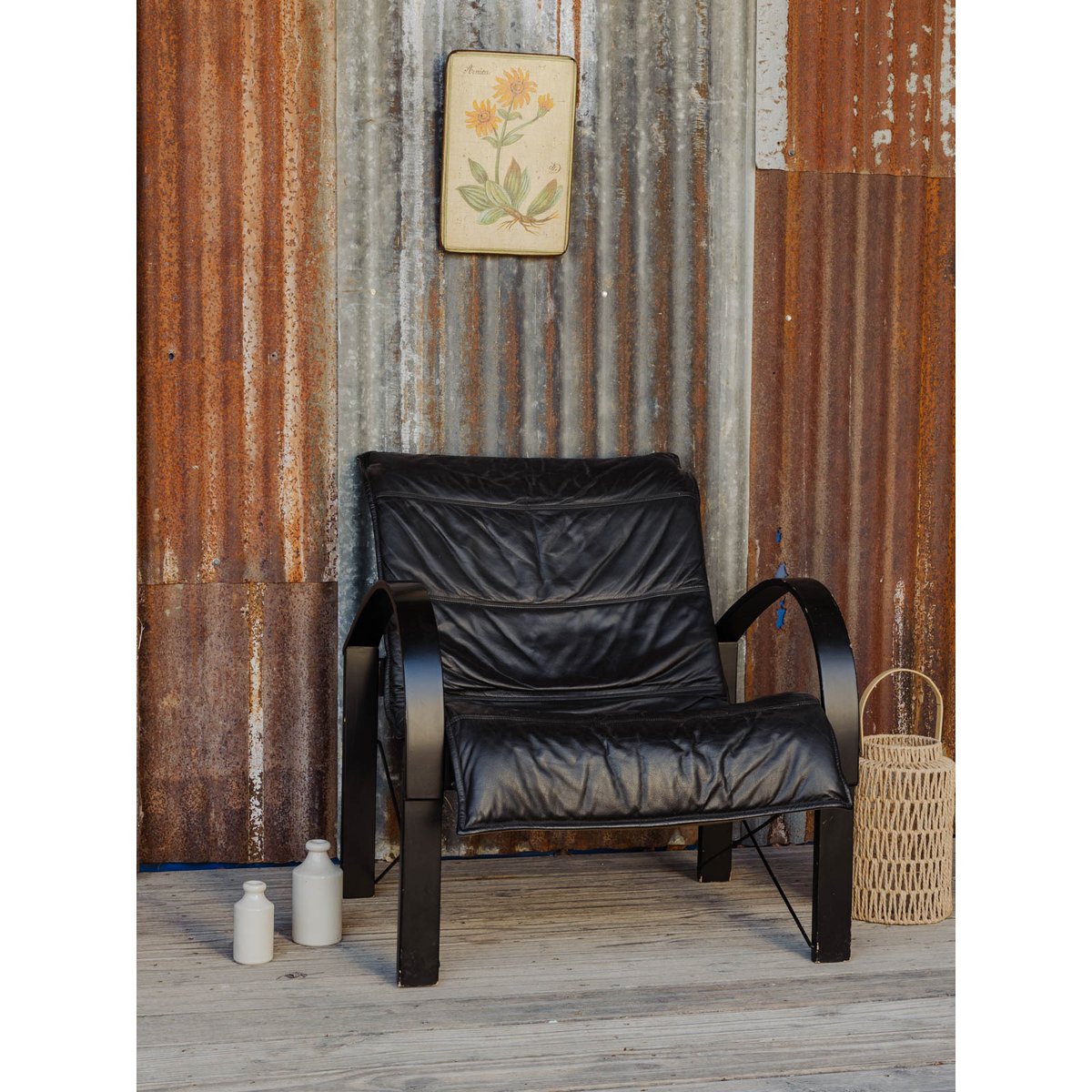 Fauteuil en bois et cuir noir Jakob N°1426 - Bon état noir, DEBONGOUT
