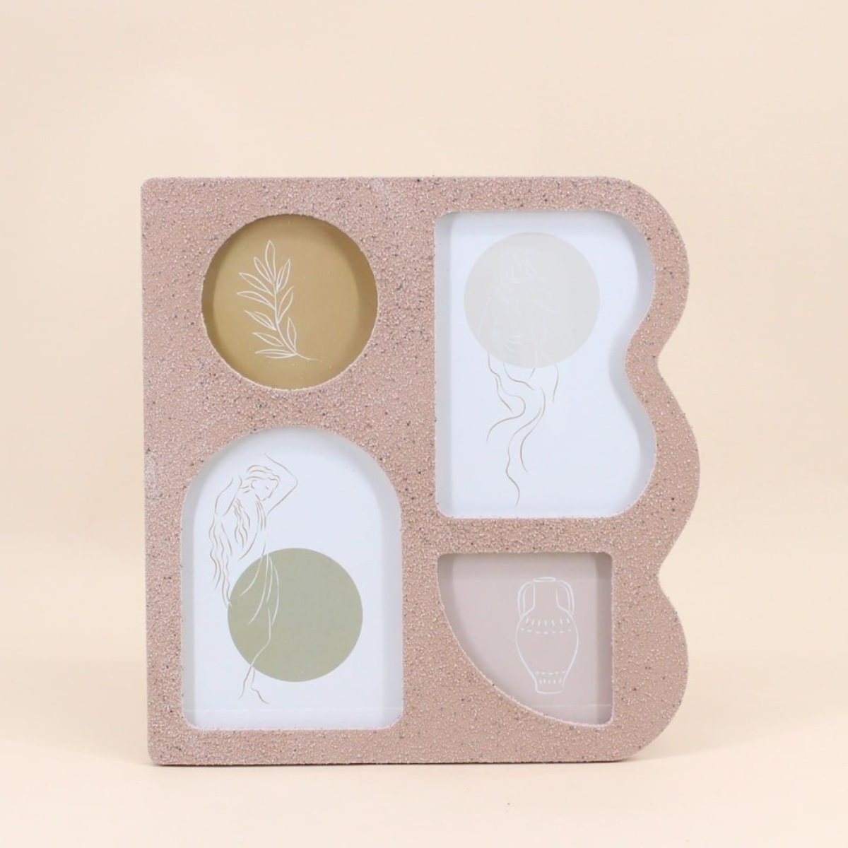 Cadre photo 4 vues finition aspect 33x12cm beige, ORNAMI
