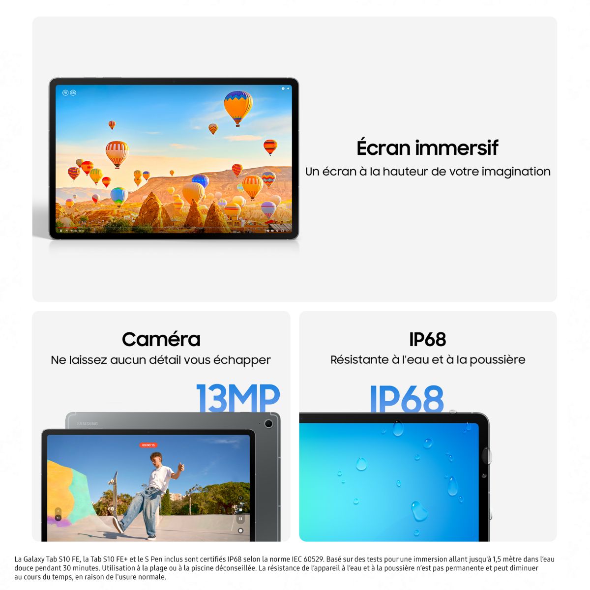 Tablette Android Pack Galaxy Tab S10 FE+ 128Go avec Galaxy IA + BookCover Keyboard Slim + S Pen inclus gris, SAMSUNG