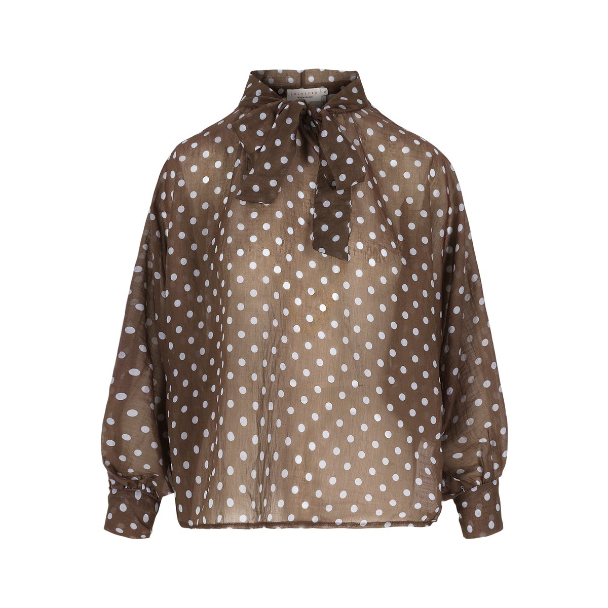 Blouse à lavallière brun fonce chocolate, LOLALIZA