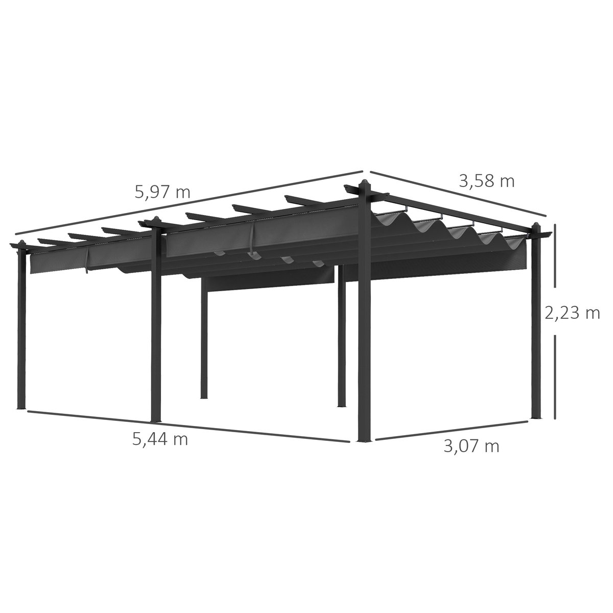 Pergola Aluminium Gris foncé gris, OUTSUNNY