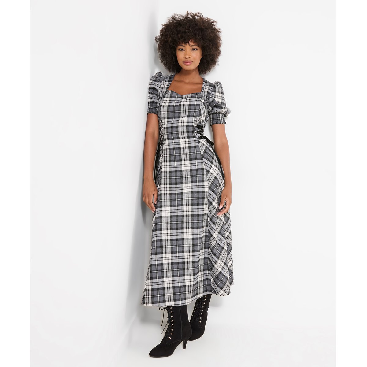 Robe Longue à Carreaux Lacée sur les Côtés Luna noir, JOE BROWNS
