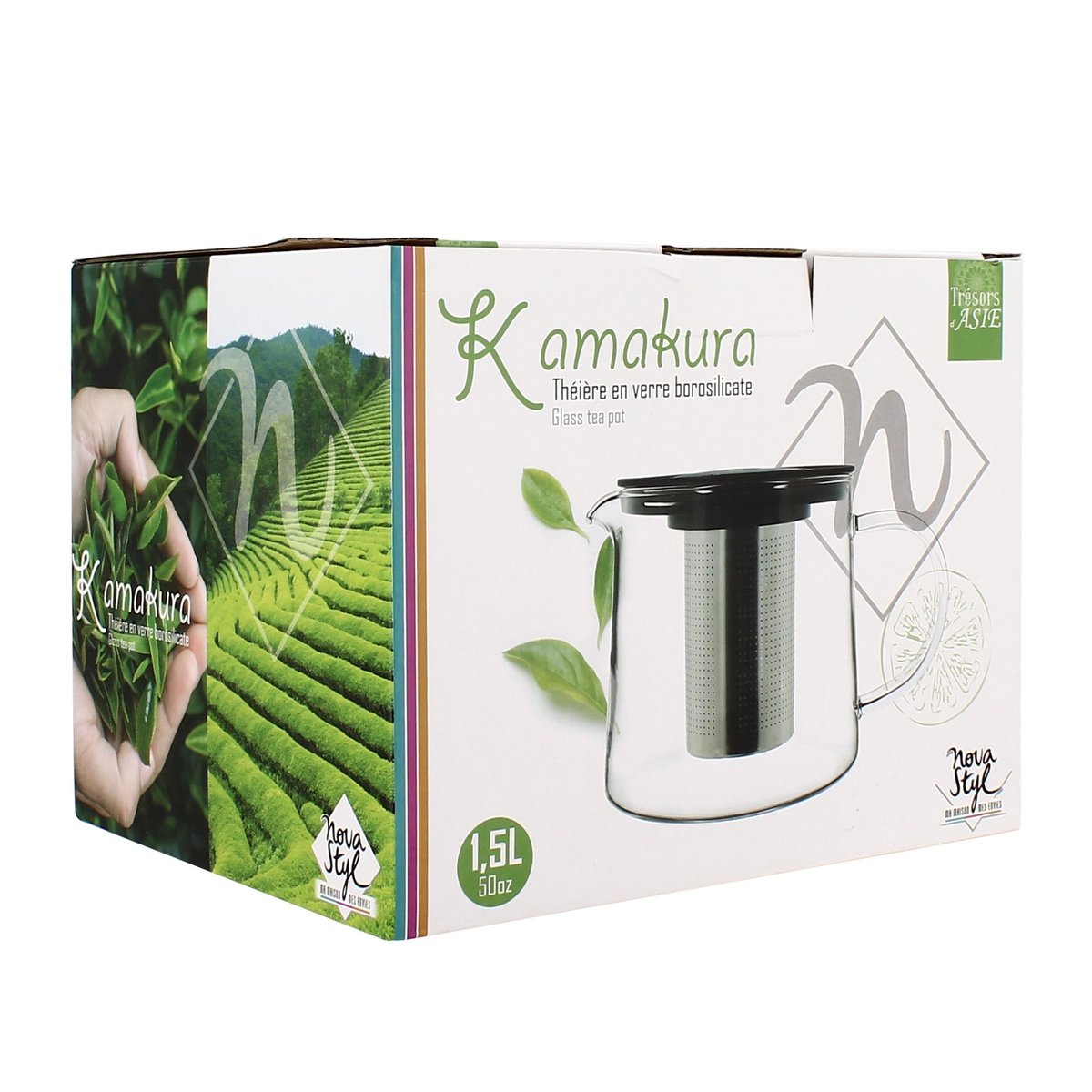 Théière 1,5L en verre avec infuseur, KAMAKURA transparent, NOVASTYL