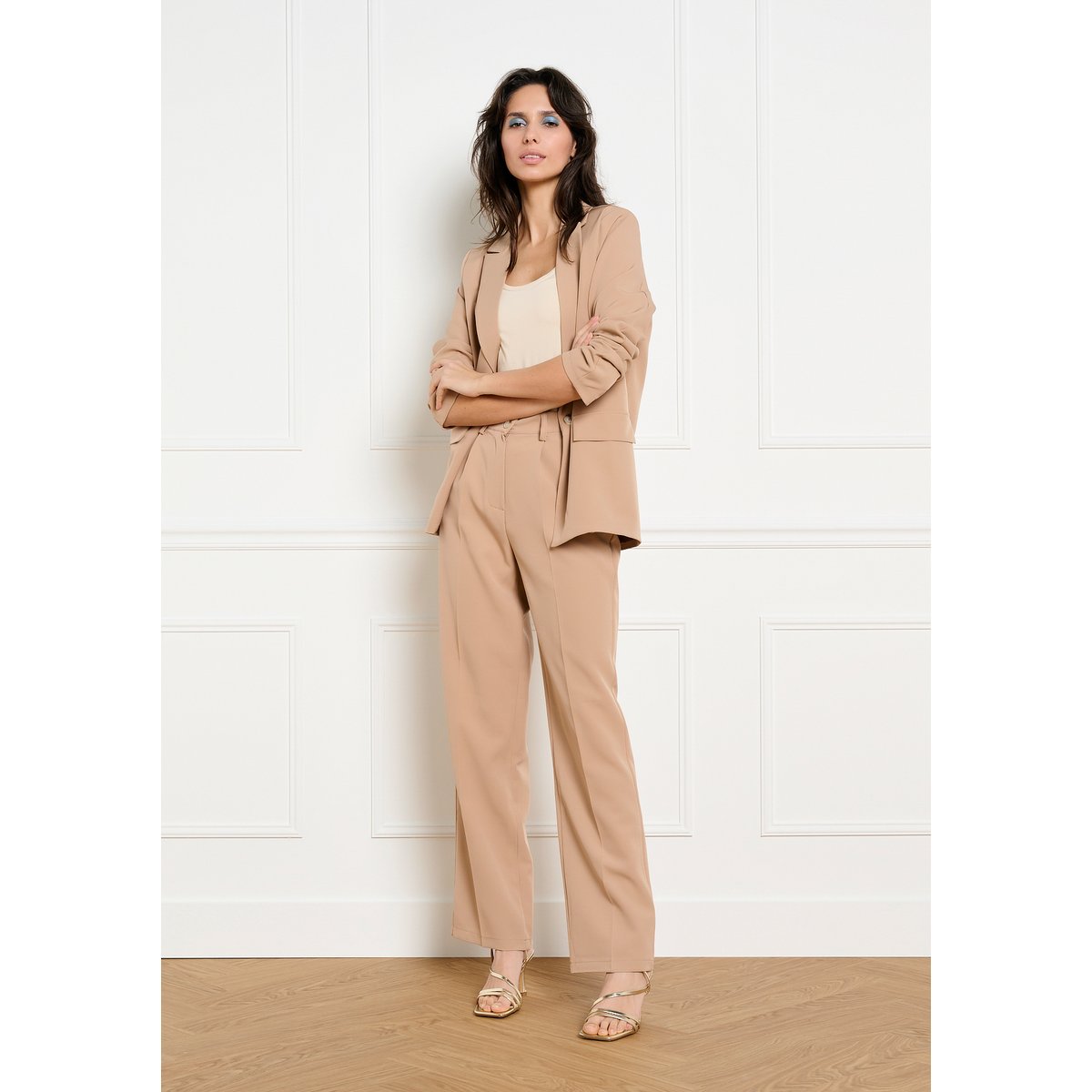 Pantalon classique fluide clair camel, LOLALIZA