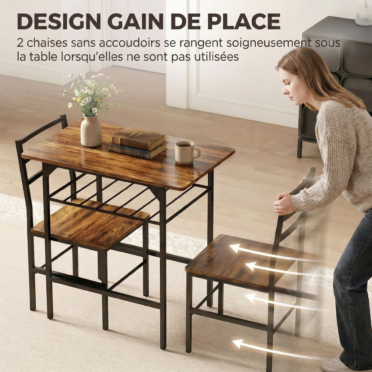 Ensemble de table à manger Panneau de brun rustique et noir, HOMCOM
