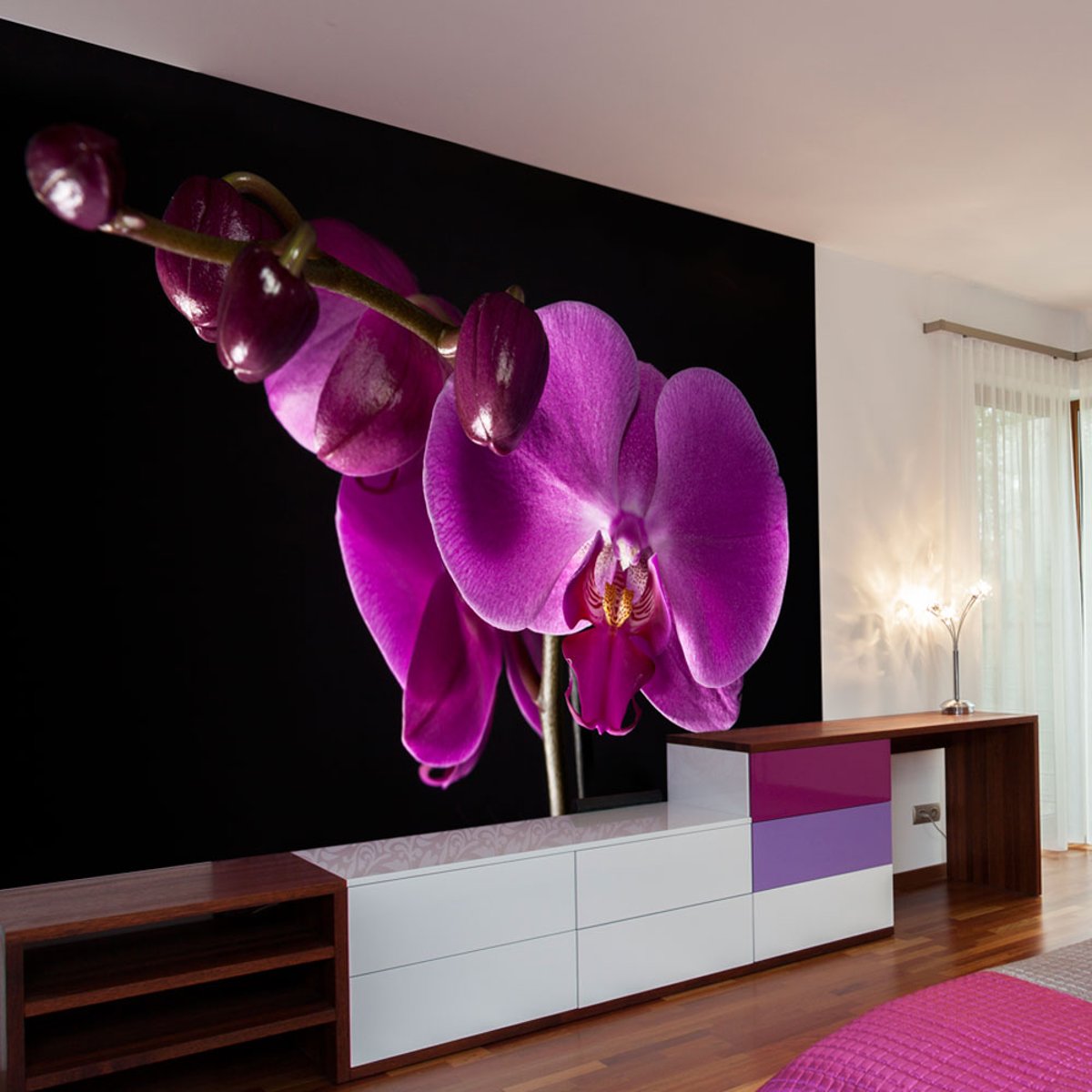 Papier peint intissé panoramique Fleurs élégant orchidée noir, EDEN