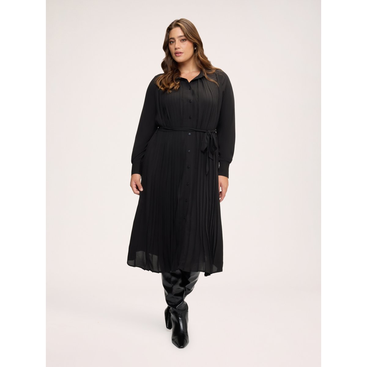 Robe longue chemisier plissée noir, FIORELLA RUBINO