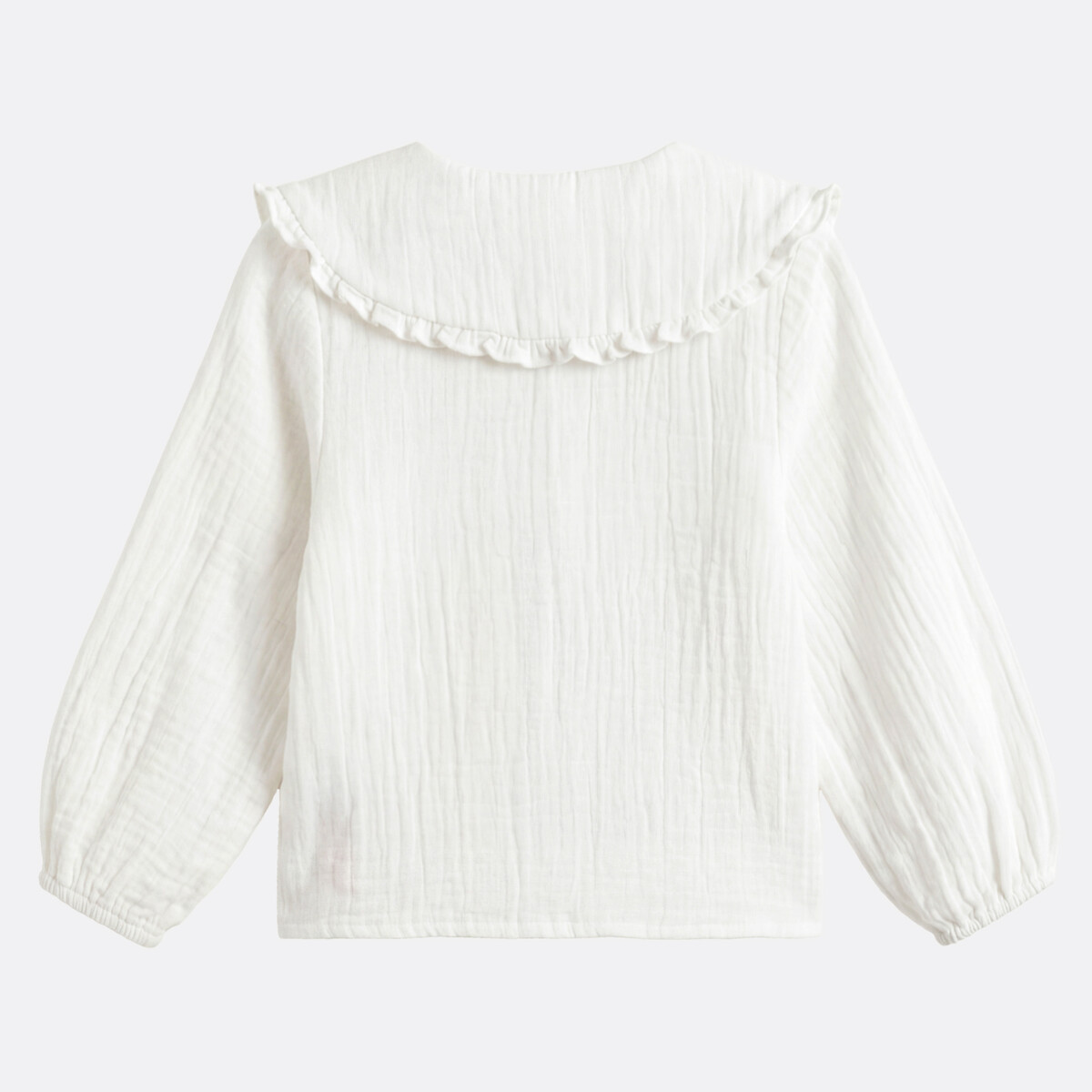 Blouse met lange mouwen en claudinekraag met volant, van katoenen gaas ecru, LA REDOUTE COLLECTIONS
