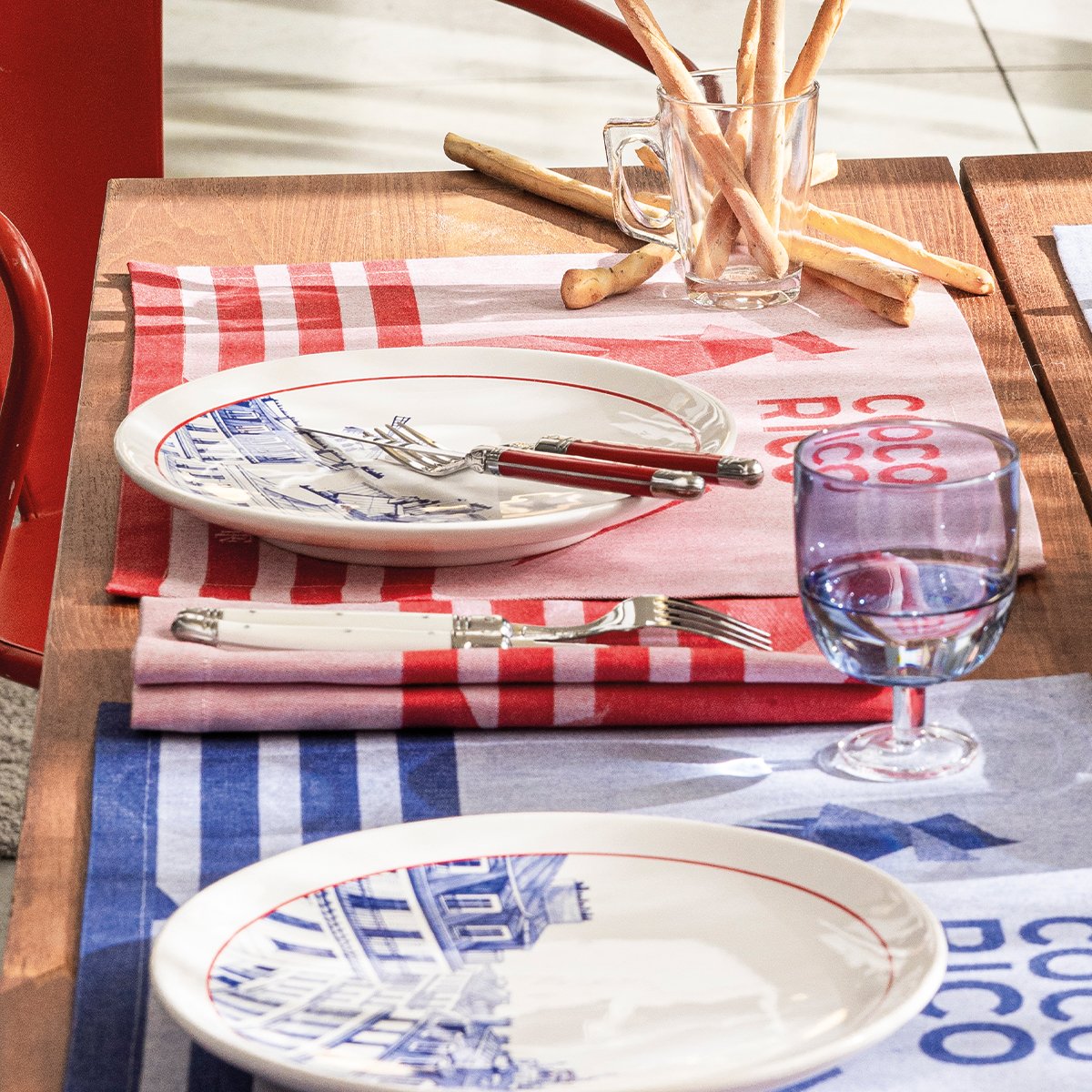 Lot de 2 serviettes en Coton, COCO-RICO rouge, LE JACQUARD FRANCAIS