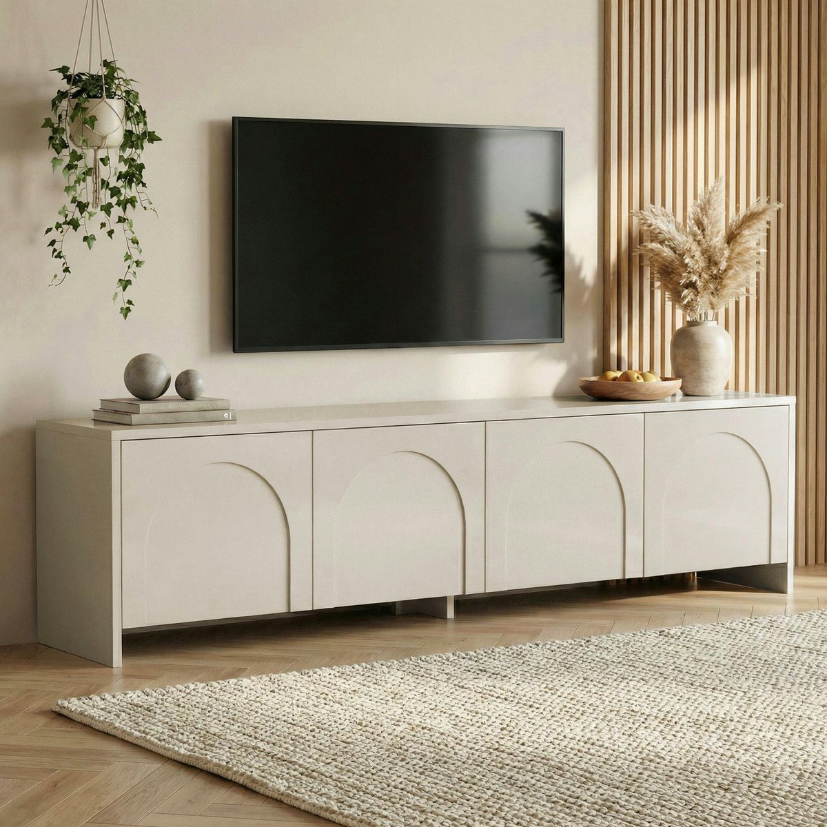 Meuble TV 4 portes décor arches MARFA crème, PIER IMPORT