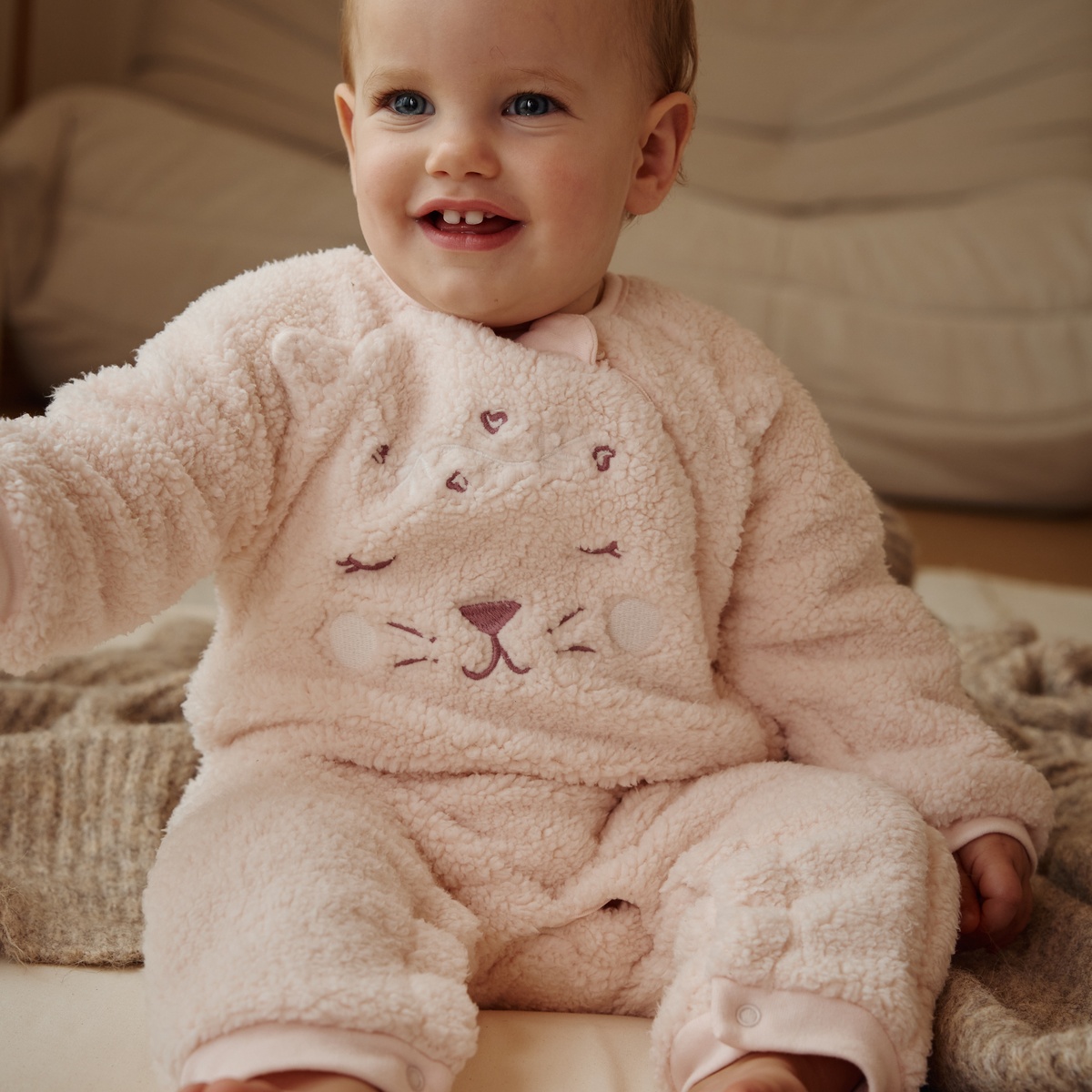 Surpyjama bébé en sherpa Matcha rose, PETIT BEGUIN