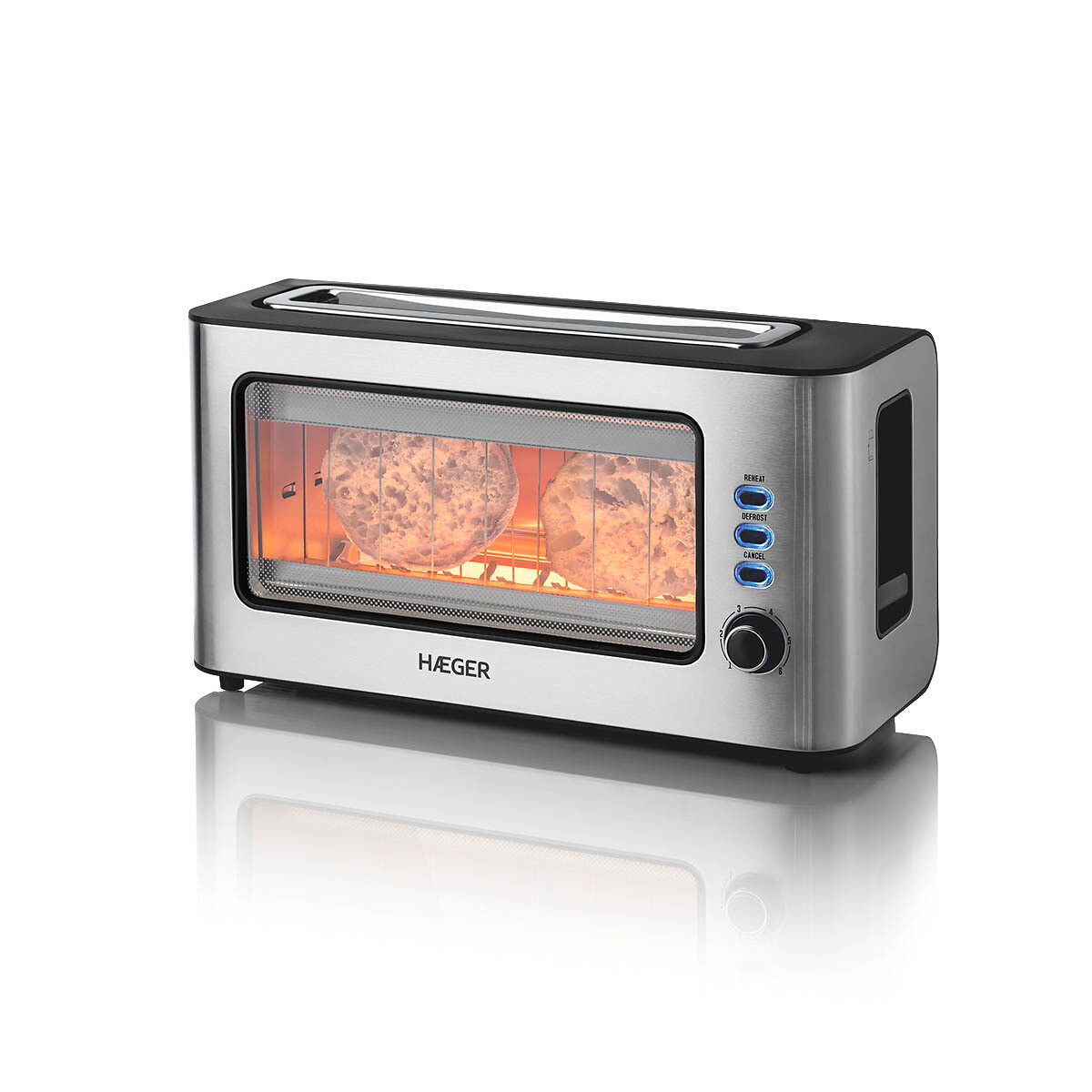 Torradeira com janela de vidro Window, HAEGER inox, HAEGER