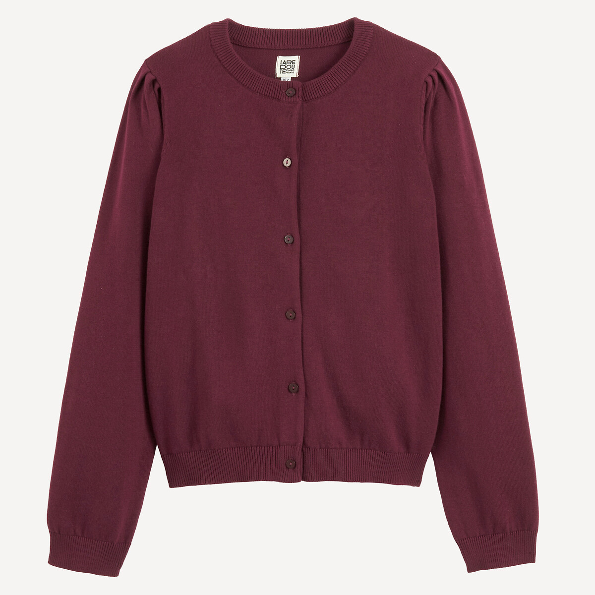 Cotton Fine Knit Cardigan burgundy, LA REDOUTE COLLECTIONS