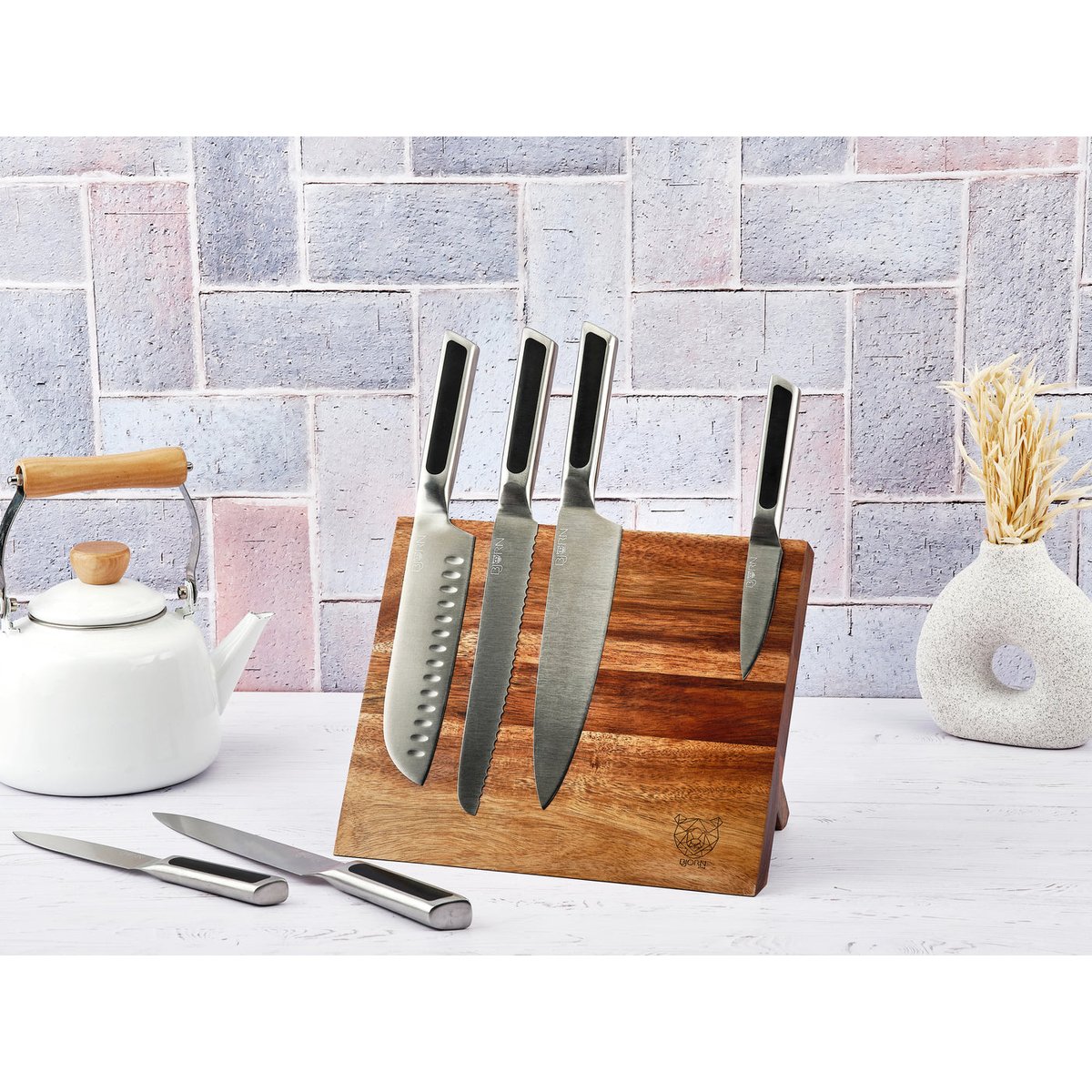 Lot de 7 couteaux de cuisine en inox, NUDE inox et noir mat, BJORN