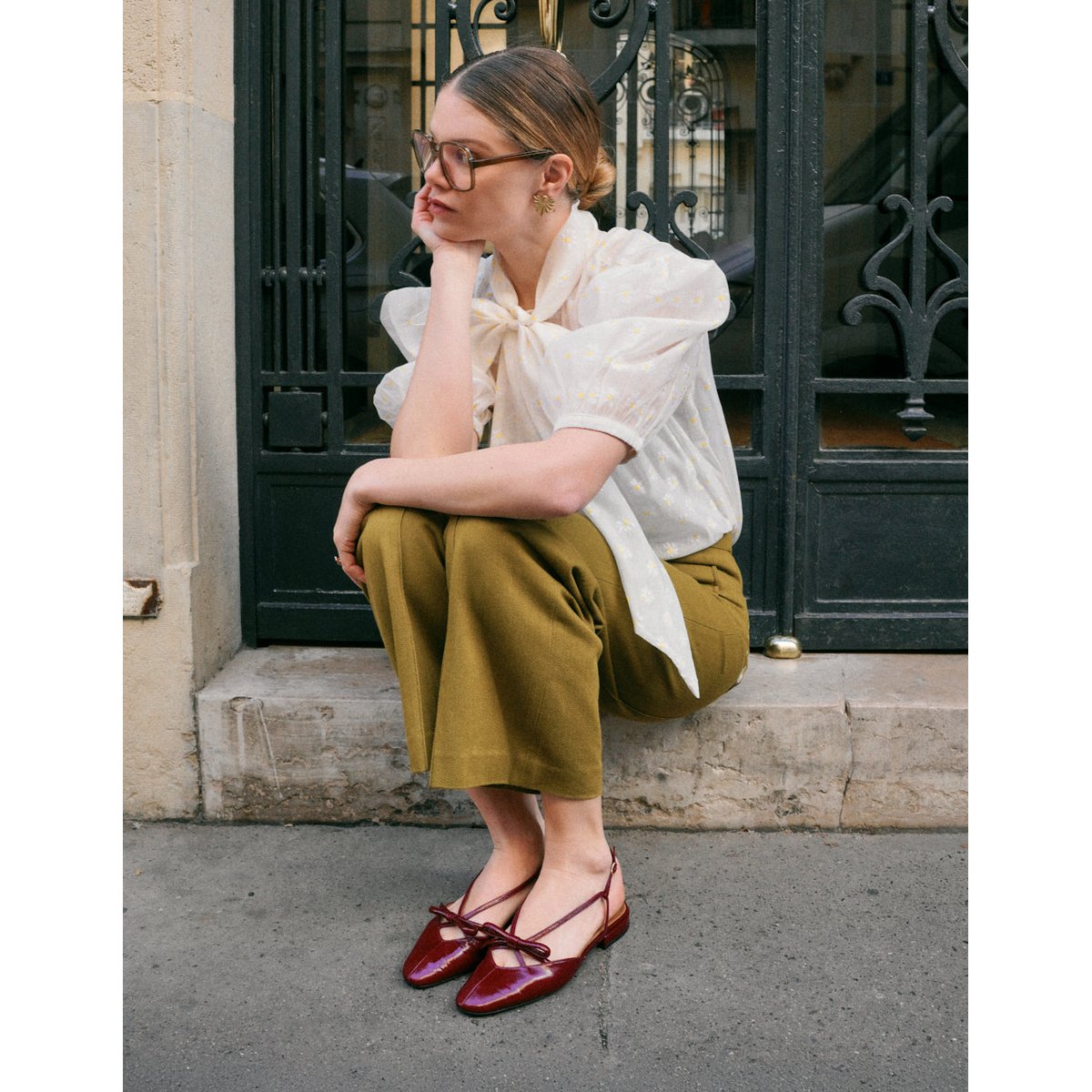 Ballerines VIKI cuir plissé bordeaux, ODAJE