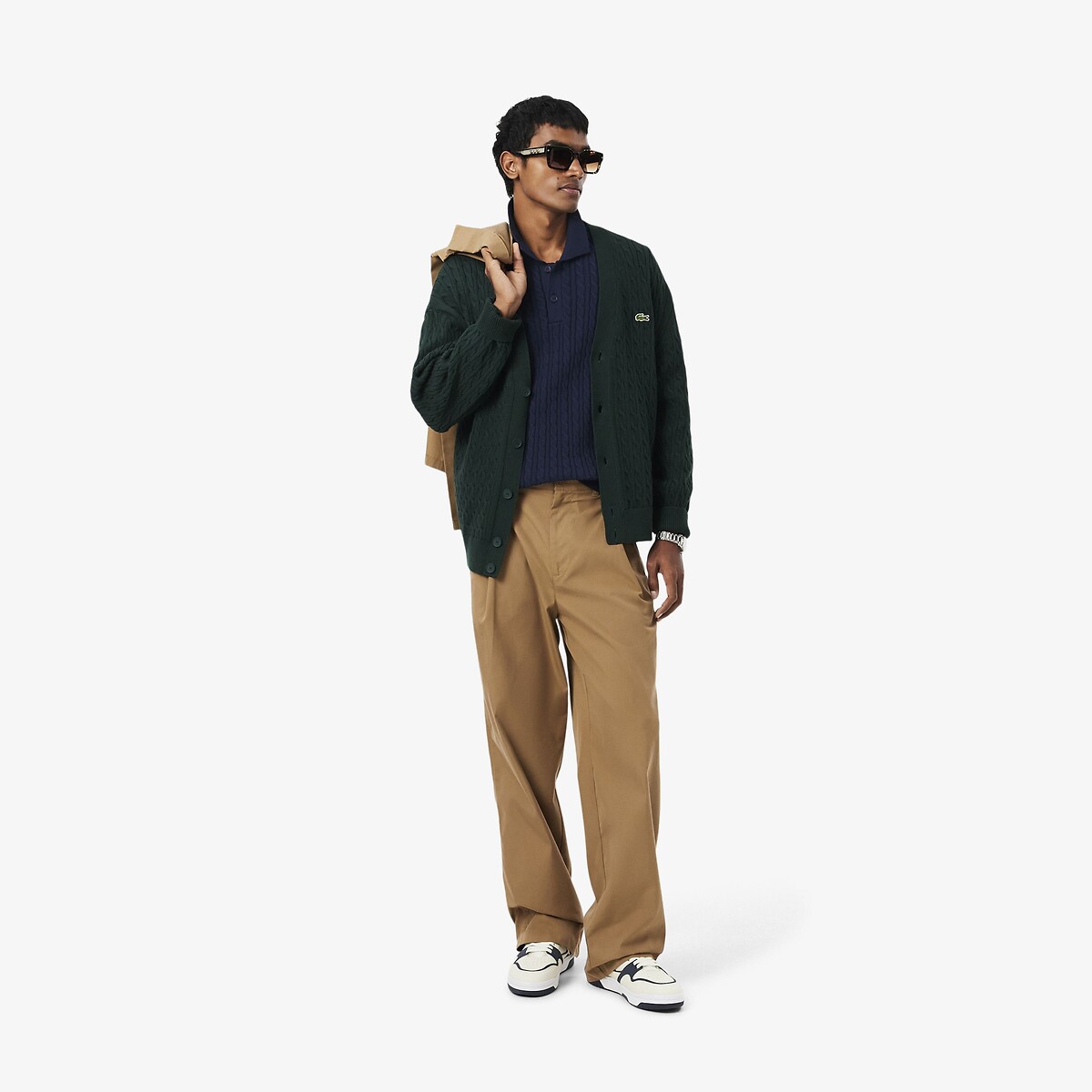 Jersey con cuello de polo, de punto trenzado, con detalles decorativos azul marino, LACOSTE