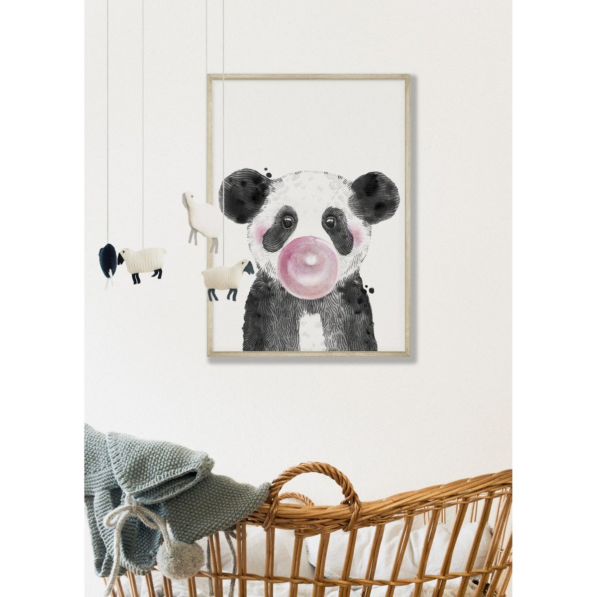 Affiche 'Bulle de Panda Rose' blanc, L'AFFICHERIE