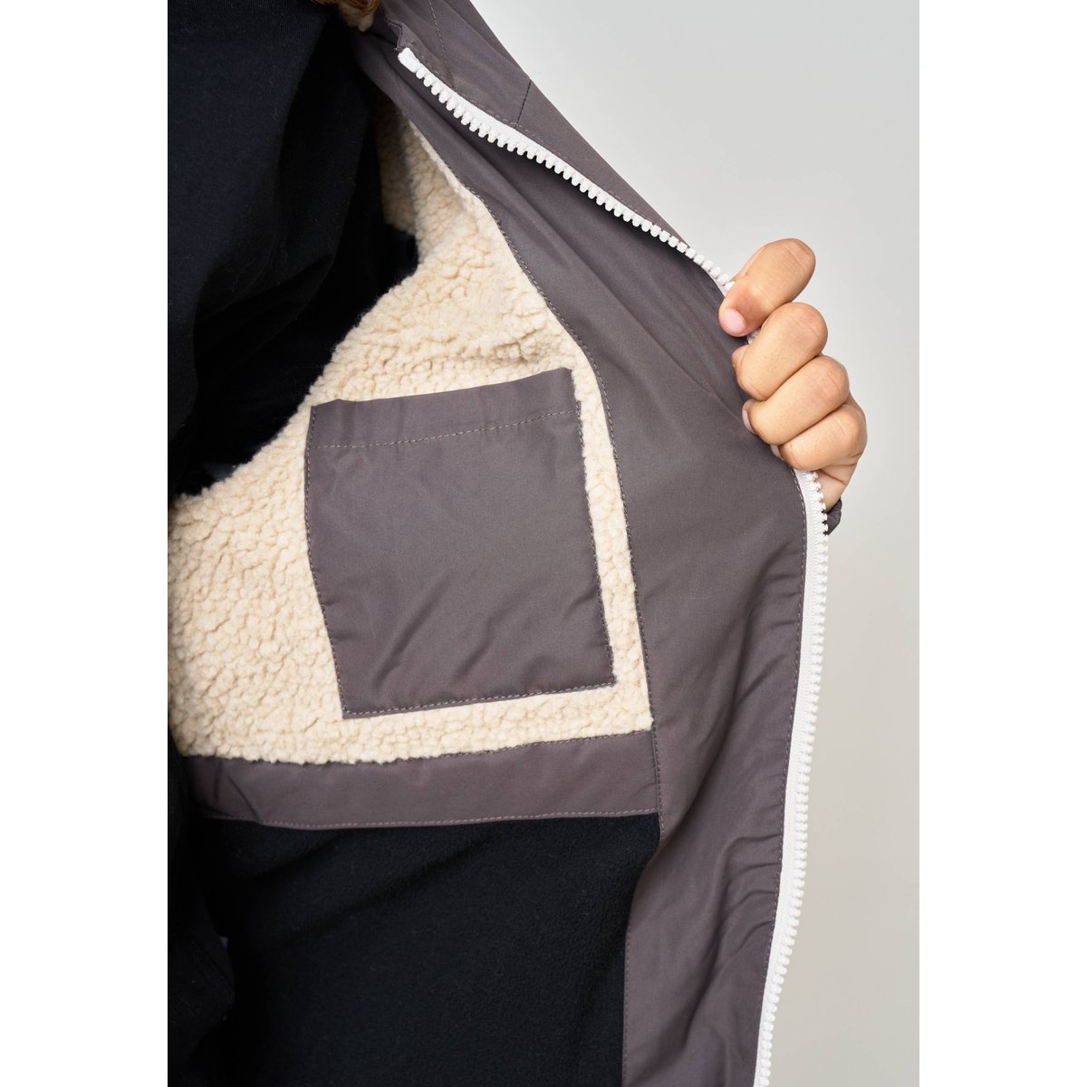 Blouson regular garçon doublé en sherpa VINCOURT espresso, DEELUXE