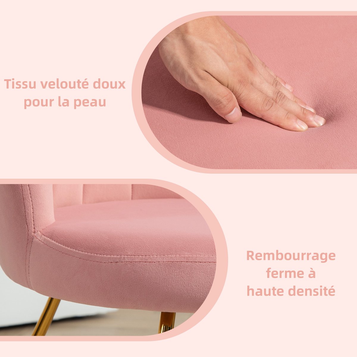 Accent Chair Polyester Rose rose et or, HOMCOM