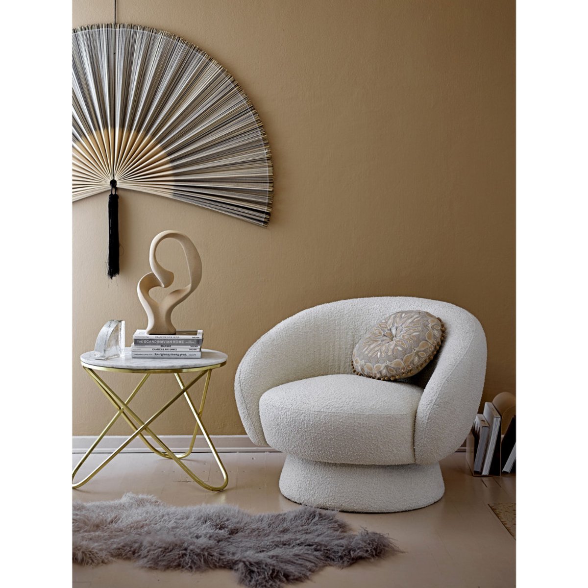 Fauteuil lounge en tissu bouclette  - TED blanc ivoire, BLOOMINGVILLE