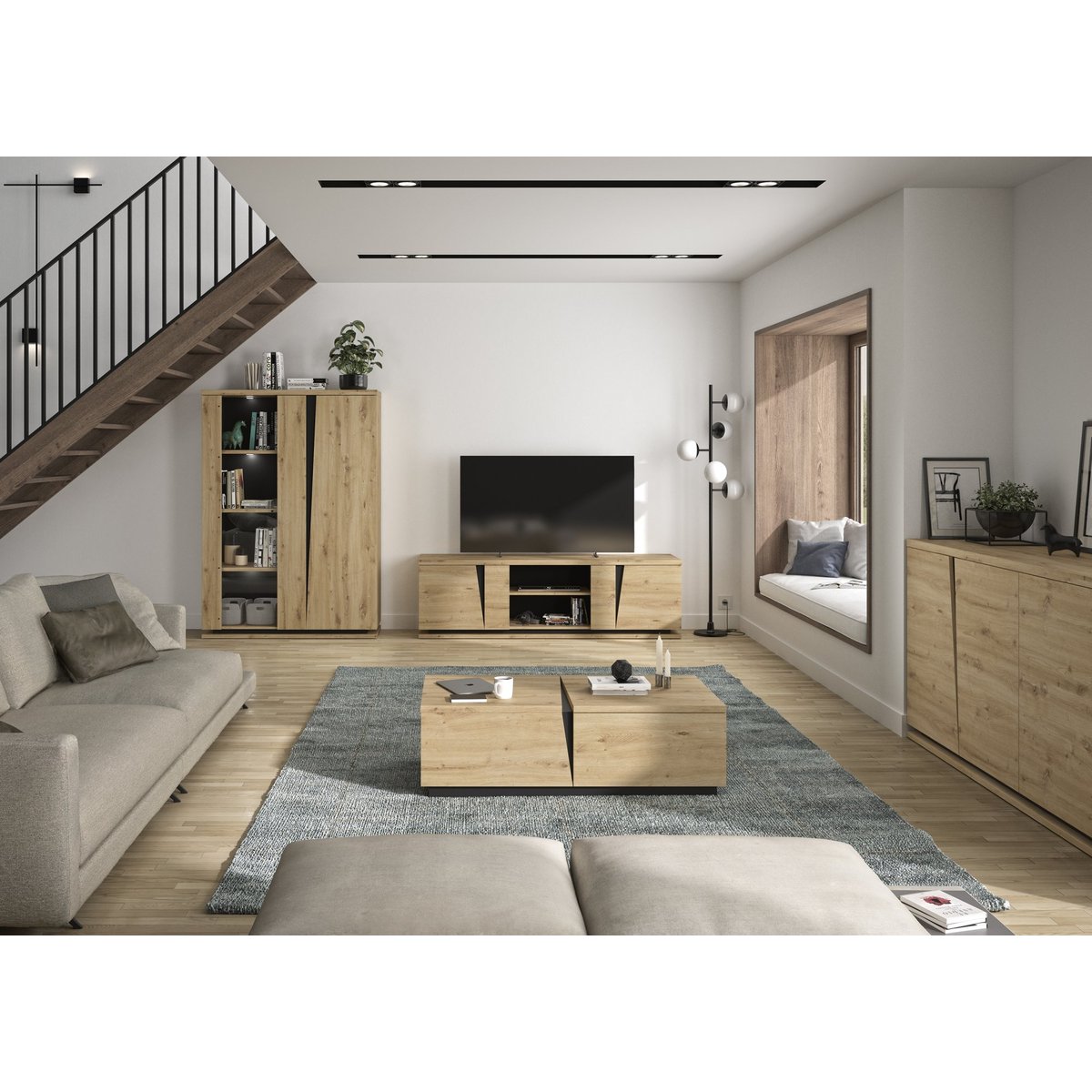 Meuble tv 2 portes CRACK beige, GAMI