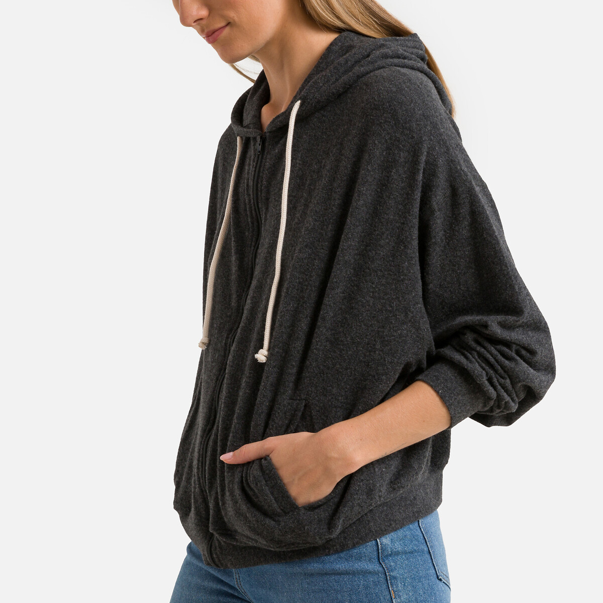 Sweat zippé à capuche YPAWOOD carbone, AMERICAN VINTAGE