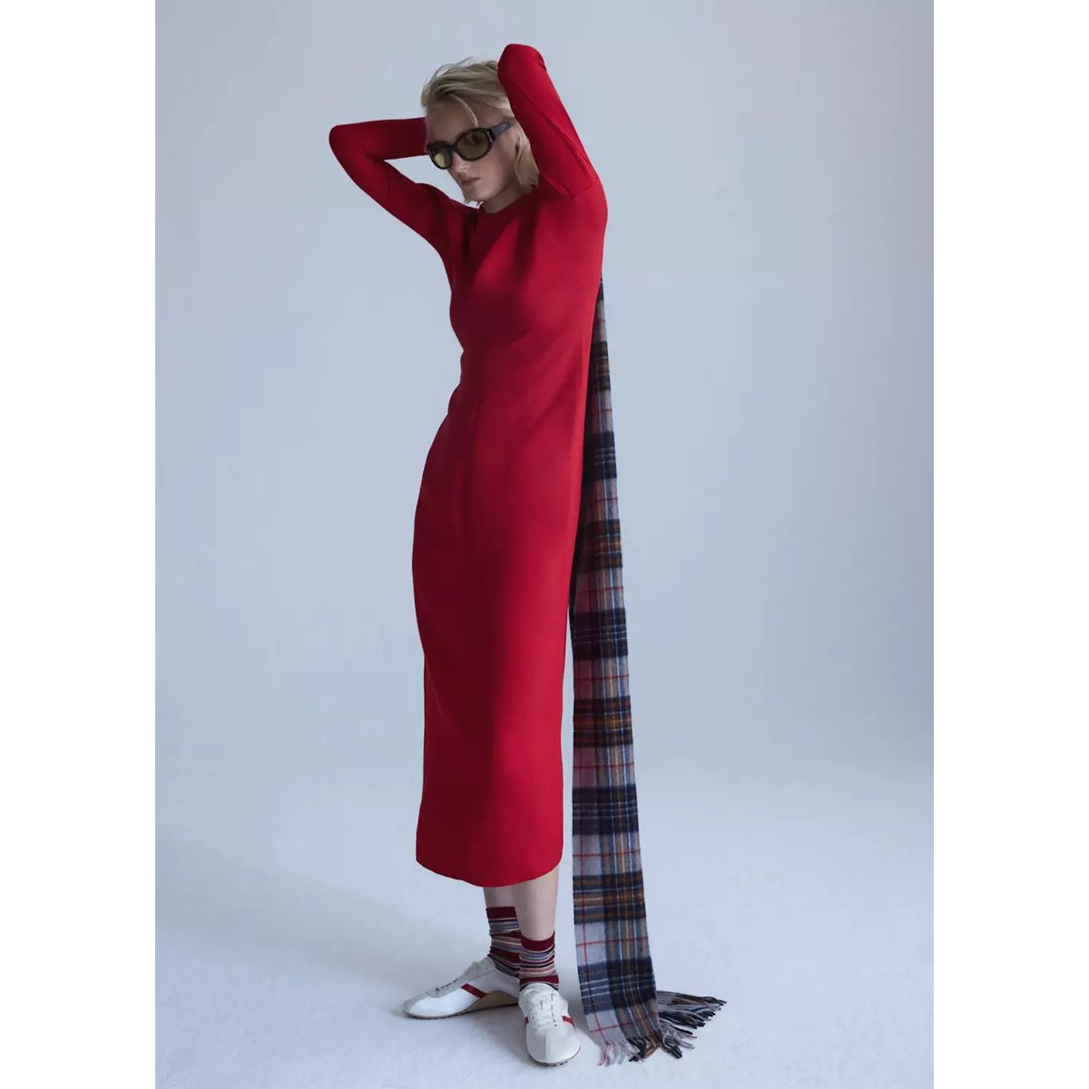 Robe maille détail froncé rouge, MANGO