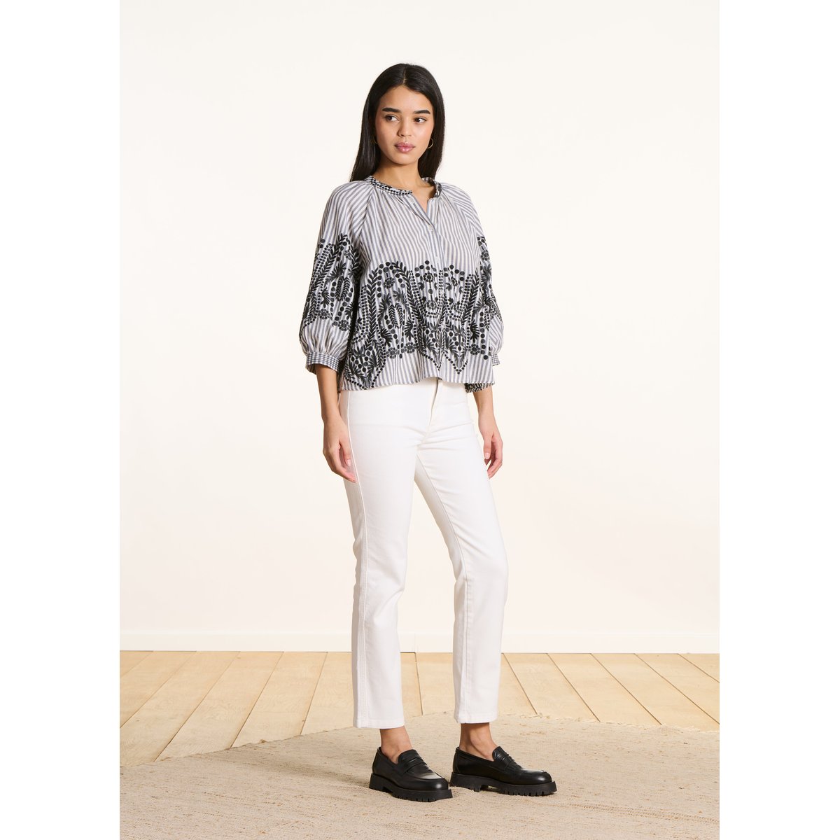 Jean droit 7/8ème en coton biologique blanc, LA FEE MARABOUTEE