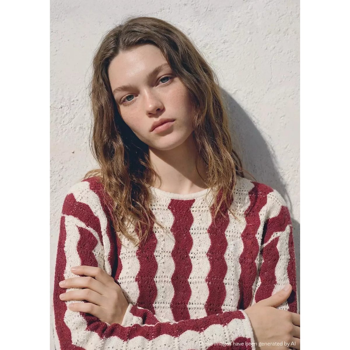 Pull en maille ajourée bicolore grenat, MANGO TEEN