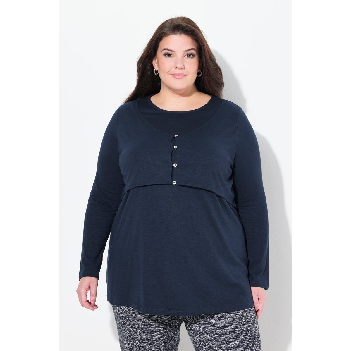 T-shirt à col rond et manches longues marine, ULLA POPKEN