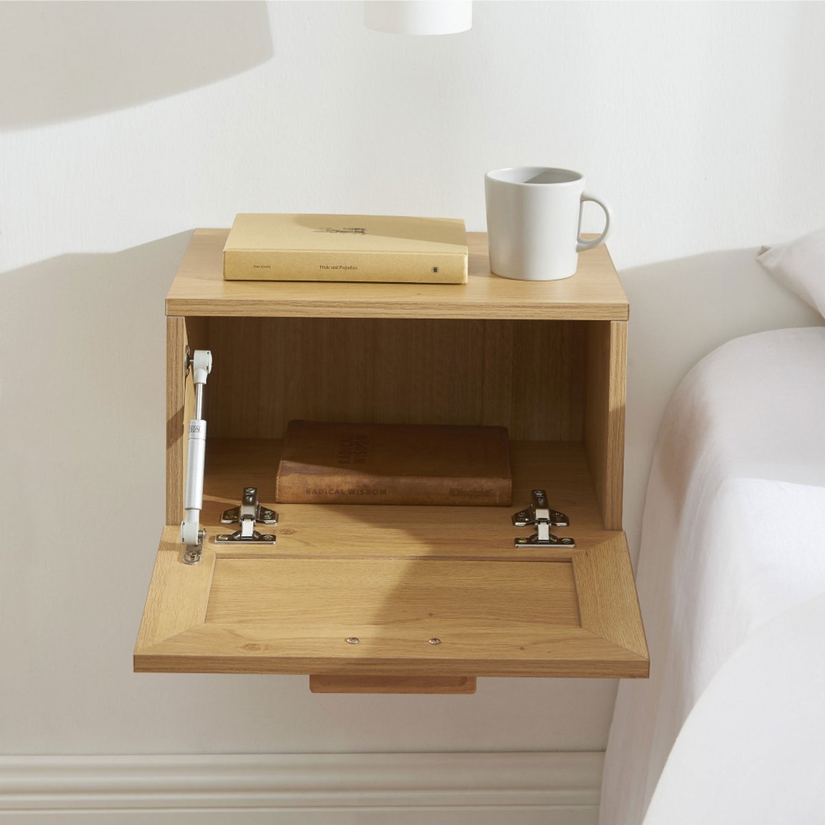 Lot de 2 tables de chevet murales avec rangement en bois et cannage- JUNE bois clair, DRAWER