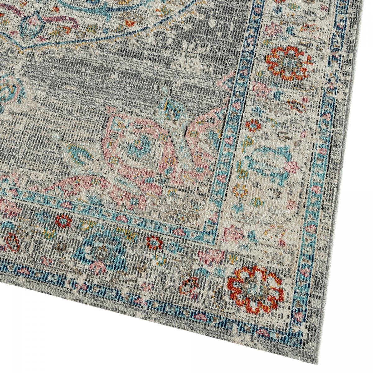 Tapis extérieur tissé kilim rectangle SALOUT A gris, bleu, UN AMOUR DE TAPIS