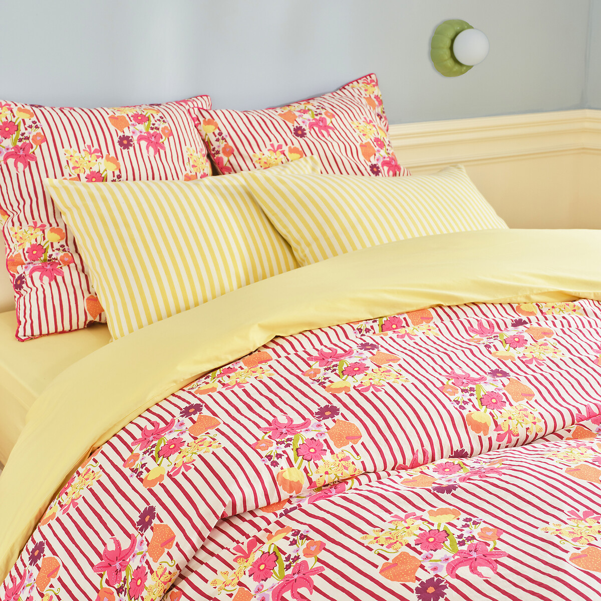 Funda nórdica de algodón lavado, estampado de rayas y flores, BELARDI estampado floral rosa, LA REDOUTE INTERIEURS