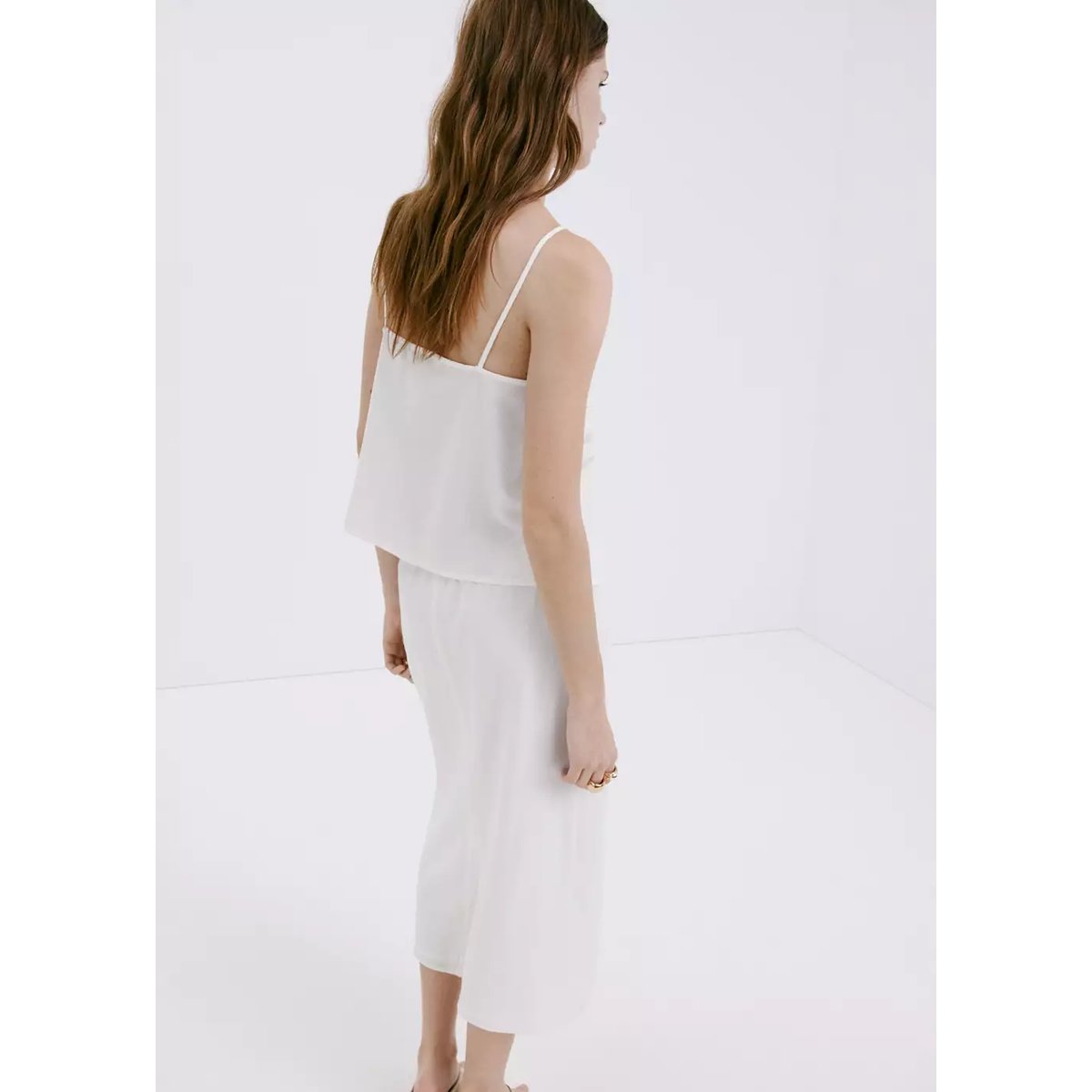 Top bretelles détail floral blanc, MANGO