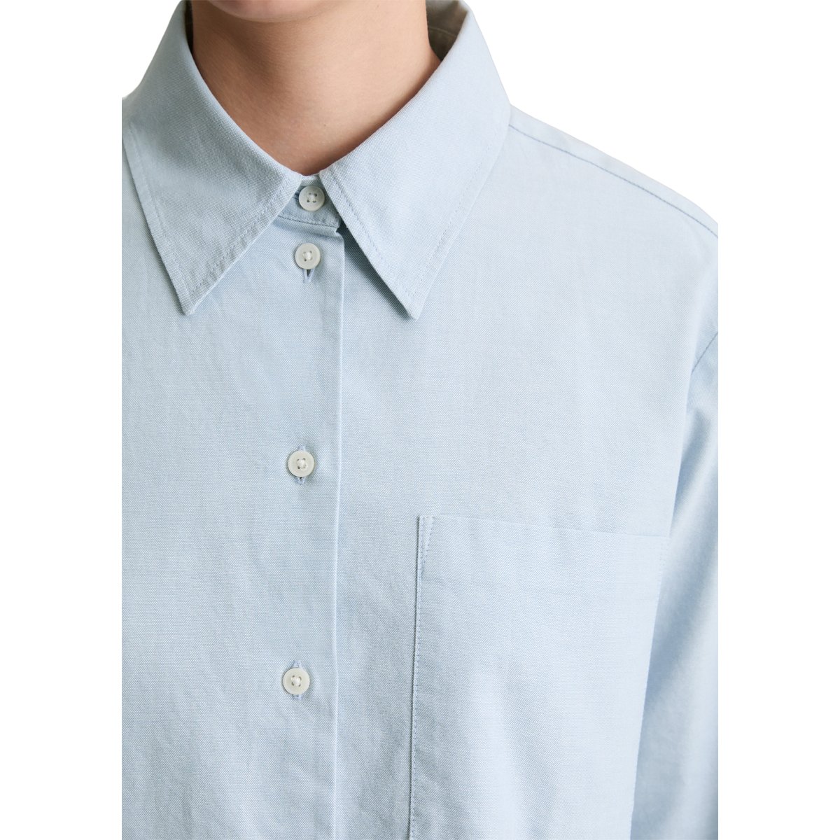Blouse Oxford cropped en coton organique bleu clair, MARC O’POLO DENIM