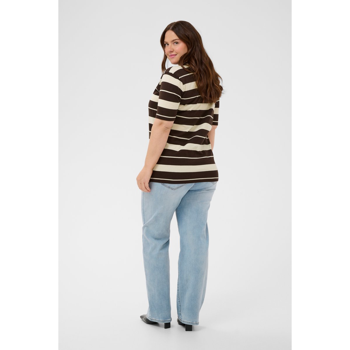 T-shirt à manches courtes coffee bean/turtledove stripe, KAFFE CURVE